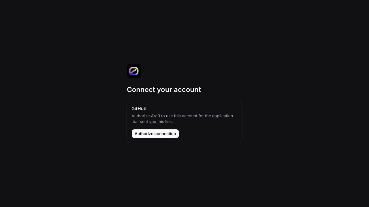 Arc0 Connect asks to authorize GitHub