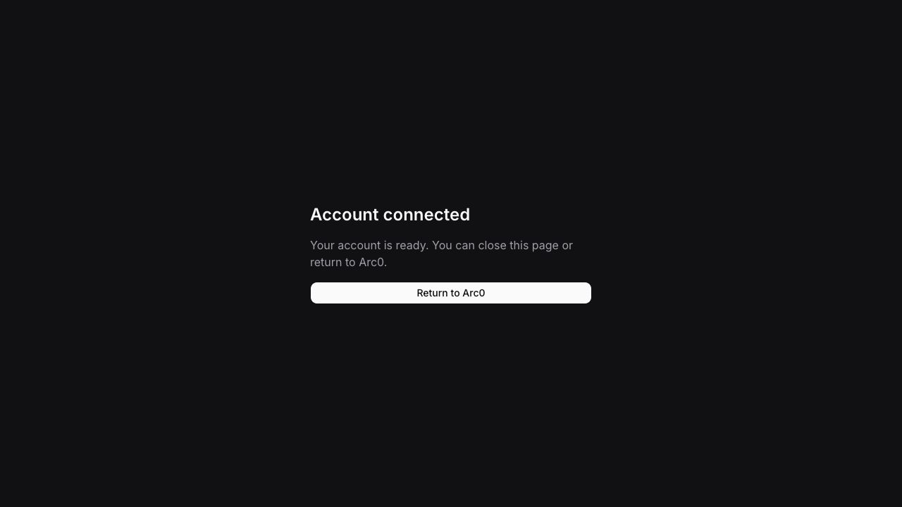 Arc0 confirms that the account is connected